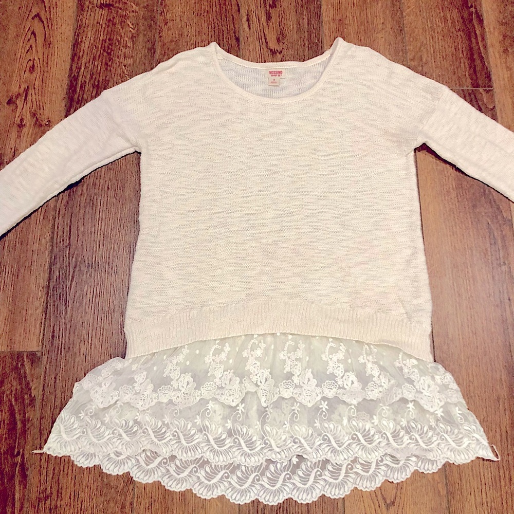 GUC Cream Long Sleeve Knit w/ Lace Overlay (Adult Small)